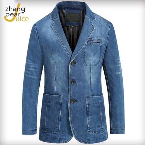 New Arrival Mens Retro Blazer Jacket Blue Jeans Denim Jacket Mens Long Sleeve Casual Jacket Coat