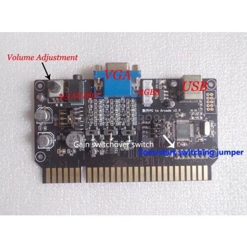 PC to JAMMA adapter card VGA 15K video audio power amplifier gain USB Joystick chip ! FREE SHIPPING