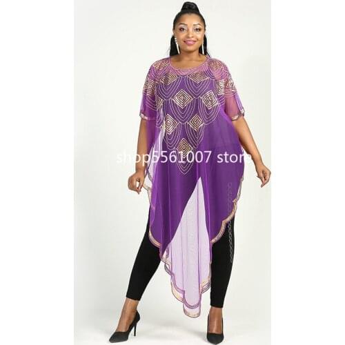 African Dresses for Women 2021 Summer African Women Sequined Plus Size Shirts Dress African Clothes