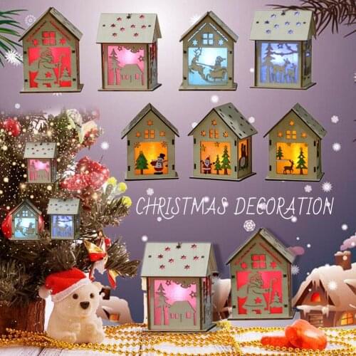 Festival Led Light Wood House Christmas Tree Decorations For Home Hanging Ornaments Holiday Nice Xmas Gift Wedding Navidad 2020