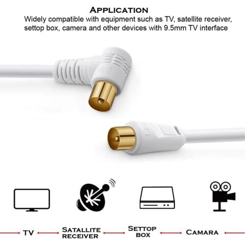 20M 90 Degree Right Angle TV 9.5MM Male to Male Connector Insert RF RG6 Quad Shield CL2 Coaxial Antenna Satellite Cable