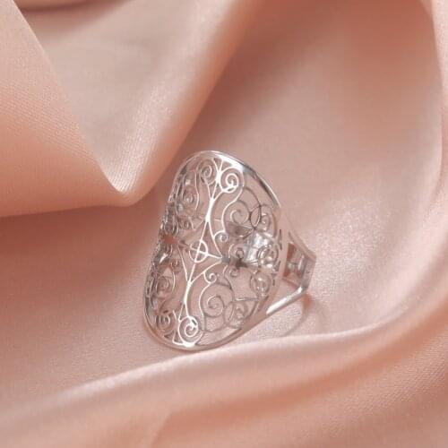 COOLTIME Adjustable Filigree Flower Rings for Women Stainless Steel Vintage Aesthetic Gold Color Rings Engagement Wedding Gift