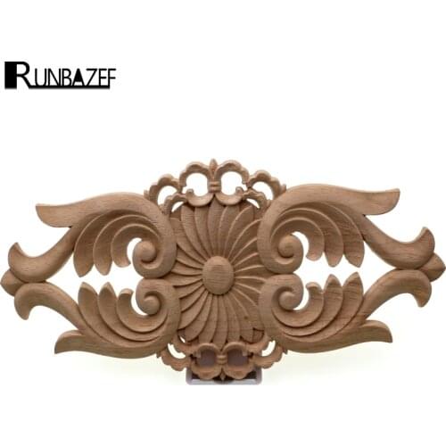 RUNBAZEF Woodcarving European-style Applique Solid Wood Furniture Decorative Accessories Door Heart Flower Carved Long Pieces