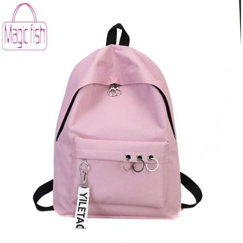Magic Fish New Women Backpacks Canvas Large Capacity Waterproof Teenagers Girls School Backpacks Letter And Ring Decoration