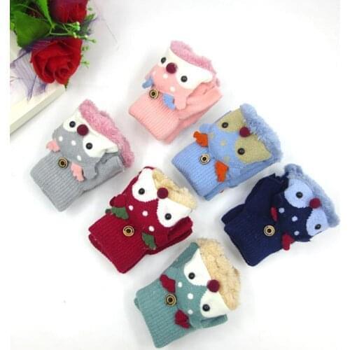 Cute Wear-Resistant Children Gloves Cartoon Reindeer Cold Resistant Half Finger Convertible Flip Top Baby Gloves Pour enfants