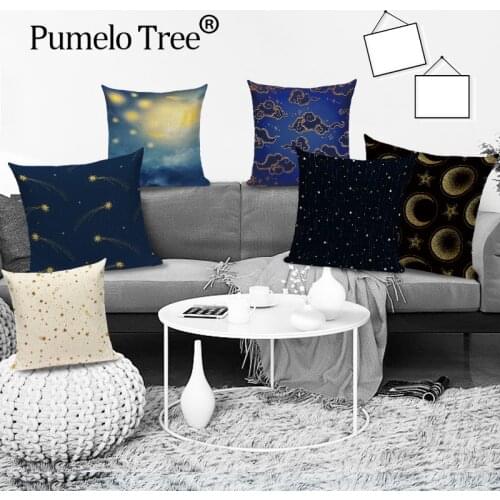 Sun Moon Starry Sky Cushion Covers Dark Night Pillow Covers Sky Decor Sofa Throw Pillows Cases 45-45cm Decorative Cushion Cover