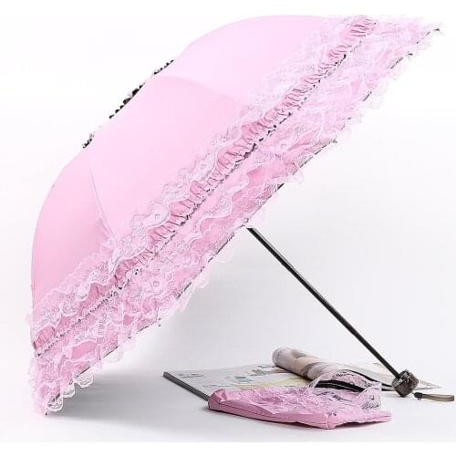 Windproof Lace Lightweight Umbrella Parasol Three Folding Sun Umbrella Mini Umbrella Print Rain Women Gift Parasol Umbrella