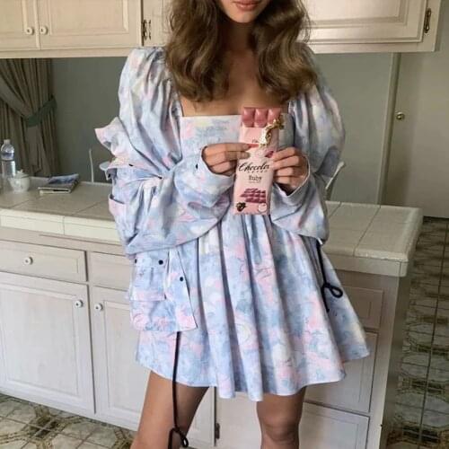 Foridol Vintage Floral Print Boho Beach Dress for Women Summer Puff Sleeve Mini Dress Elegant Short Dress De Mujer 2021