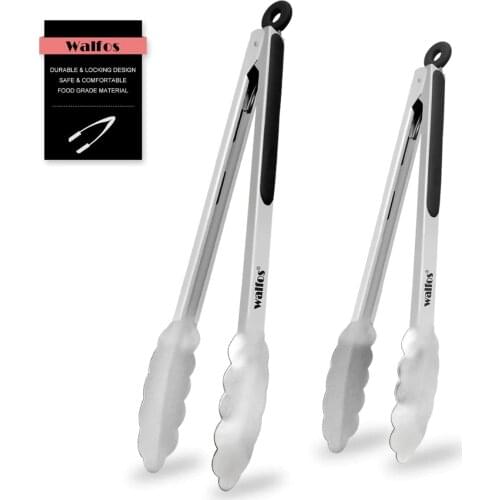 WALFOS Extra Long Stainless Steel BBQ Grilling Tong Salad Bread Serving Tong Non-Stick Kitchen Barbecue Grilling Cooking Tong