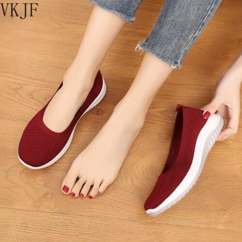 Womens Stretch Knit Single Shoes 2021 Spring Fashion Breathable Soft Bottom Wild Flying Woven Womens Shoes Flat Casual Shoes