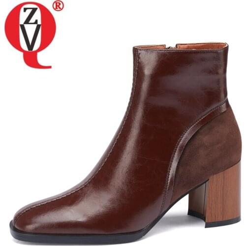 ZVQ Women winter New Style Fashion Leisure short boots Square Toe Solid color office lady Concise Comfortable Genuine Leather
