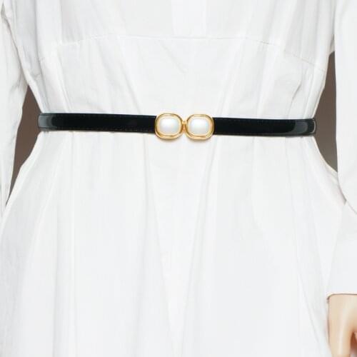 Non-Pin Buckle Waist Belt Cow Leather Jean Pant Belt Women 2021 Design Plain Pearl Hook Buckle Waistband Cowhide Female Cinturon