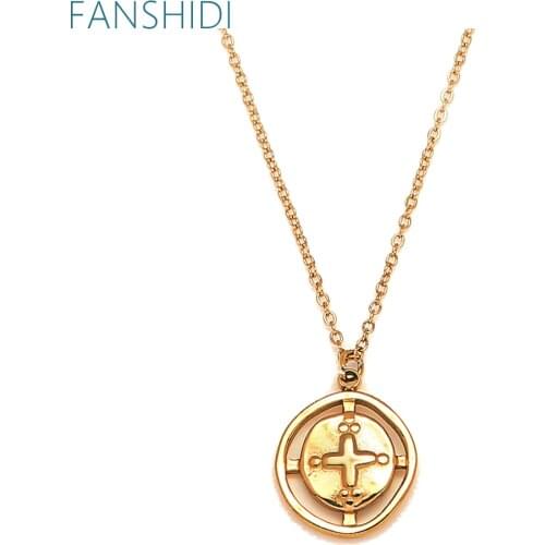FANSHIDI Cross CoinNecklace For Women Jesus Cross Pendant Stainless Steel Clavicle Chain Vintage Jewelry