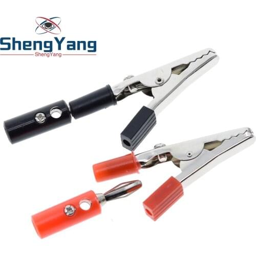 1set Insulated Crocodile Clips Plastic Handle Cable Lead Testing Metal Alligator Clips Clamps 52mm Length + 4mm Banana Plug