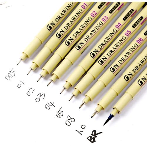 1 Piece Pigment Liner Ink Marker Pen 0.05 0.1 0.2 0.3 0.4 0.5 0.6 0.8 Different Tip Black Fineliner Sketching Brush Pen Pens