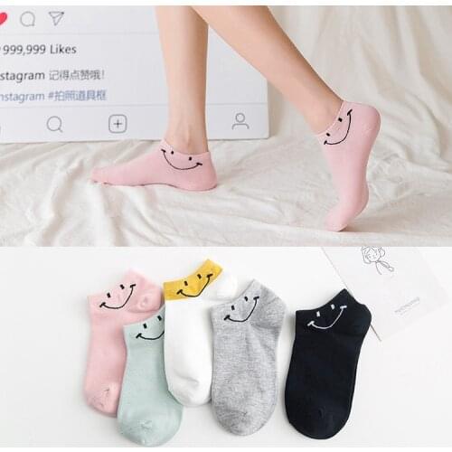 10 pieces = 5 pairs Spring and summer new small fresh cute face female socks cotton socks women socks slippers, good quality