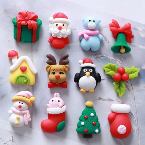 10pcs Christmas Decor Mobile Phone Shell Decor Accessories Cartoon Resin Christmas Diy Necklace Earrings Hairpin Material