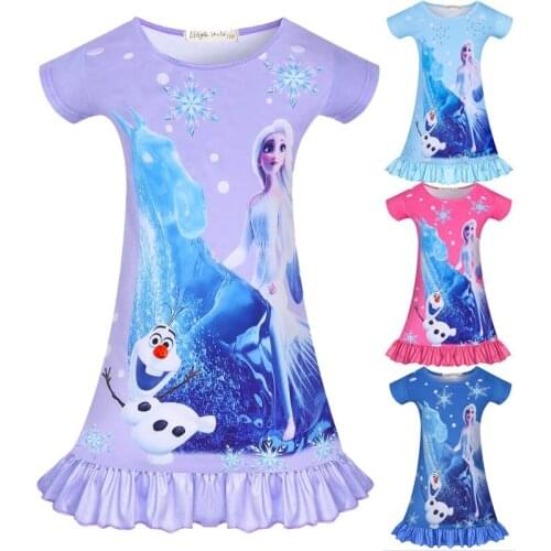Ice Snow Elsa 2 Girls Pajamas Dress Fashion Baby Princess Dress Children Dresses for Girl Anna Snow White Birthday Party Dress