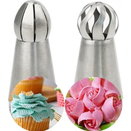 2PC Sphere Ball Shape Icing Piping Nozzles Cupcake Stainless Steel Pastry Cream Tips Flower Torch Pastry Tube Dessert Decoration