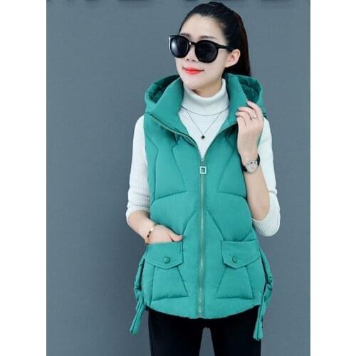 2021 New Fashion Winter Cotton Waistcoat Women Coat Short Autumn And Winter Womens Vest Thick Hooded Womens Sleeveless Jacket