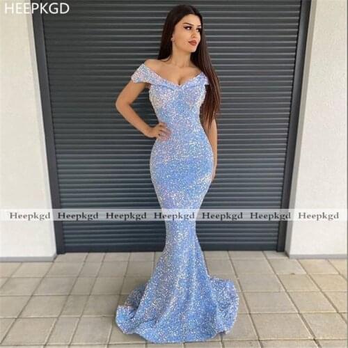 2021 Off The Shoulder Mermaid Prom Dresses Sequins Long Formal Party Occasion Gowns For Prom Robe De Soiree Plus Size