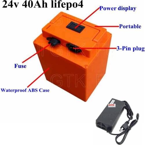 24v 40ah lifepo4 rechargeable battery pack built in BMS with ABS case for ebike solar boat motor UPS power+29.2V 5A charger