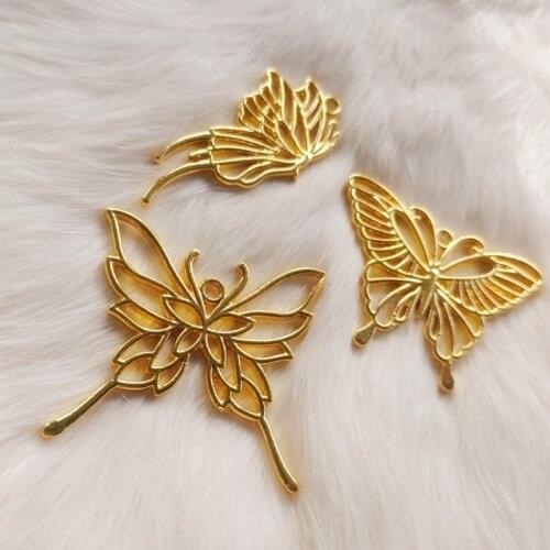 5pcs DIY Golden Butterfly Pendant Jewellery Metal Frame Accessory Fillings Charms Handmade UV Resin Earrings Bezels Craft