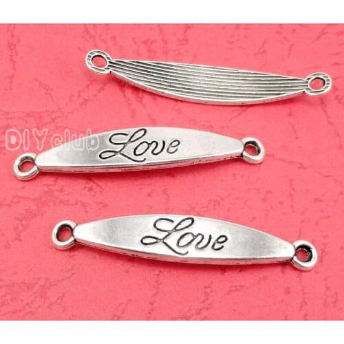 50pcs- Antique Tibetan Silver Love Connector Charms 41x7mm