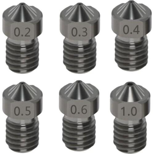 6pcs V6 Nozzle Hardened Steel V5 3D Printer Parts PEI PEEK Carbon Fiber 1.75mm 0.4mm Filament M6 For E3D Titan Hotend