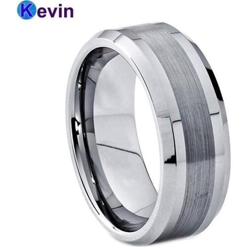 8MM Men Women Wedding Ring Tungsten Ring With Center Brush Polished Bevel Edges Comfort Fit