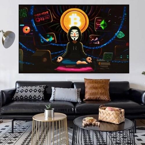 Bitcoin Anonymous Meditation Art Canvas Poster HD Prints Living Room Modern Nordic Home Decor Picture