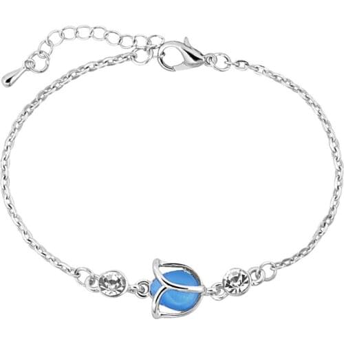 Romantic Rose Gold Flower Bracelet For Women Exquisite Red Blue Rhinestone Water Drop Bracelet Fashion Party Jewelry Gift