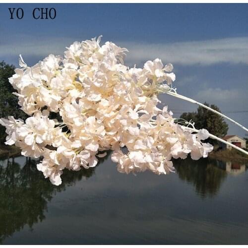 YO CHO DIY Bouquet Artificial Silk Flower Cherry Blossoms 85cm White Branch Drifting Snow Sakura Wedding Arch Decor Fake Flowers