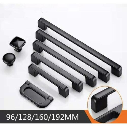 Black 96/128/160/192mm Drawer Pulls kitchen cabinet handles Door Knobs and Handles Drawer Knob Furniture Drawer Knob Metal