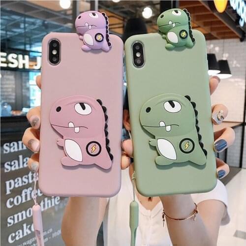 For Samsung S6 S7 Edge S8 S9 S10 S20 Plus S20 Ultrar Note 5 8 9 10 20 Plus Dinosaur Soft TPU Phone Case With Strap Rope