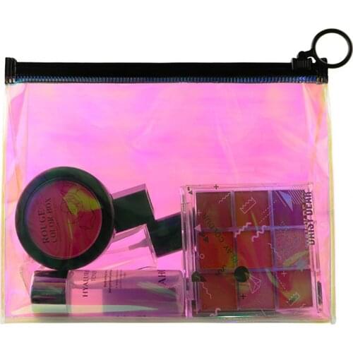 Travel storage bag, laser transparent three-dimensional colorful cosmetic bag, zipper waterproof cosmetic bag