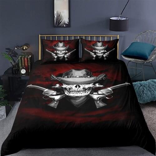 Skull Bedding Set Gothic Skeleton Flowers Duvet Cover King Size Decor Home Decor Meteor Comic Bedclothes for Kids Dropshipping