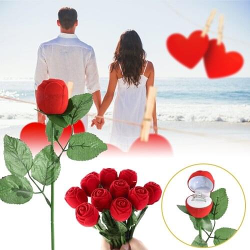 25*4.1cm Creative Red Rose Shaped Flock Jewelry Storage Boxes Creative Wedding & Engagement & Valentines Day Ring Box 8A1987