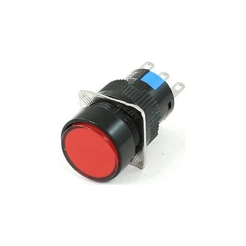Red Round Cap SPDT 3 Terminals Locking Push Button Switch AC 250V 3A DC 30V 5A