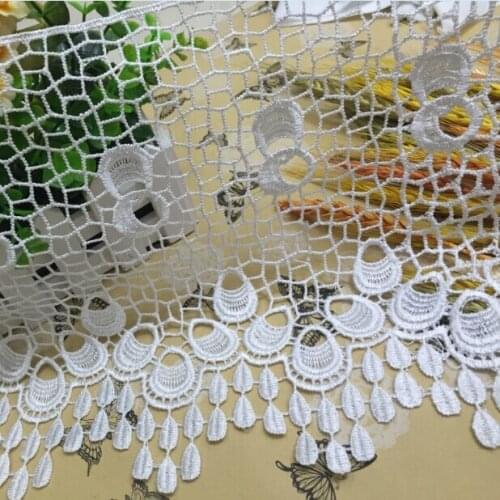 15Yard White Hollow out Tassel Lace Trim 25cm Wide African Guipure Cord Lace Fabric For Sewing Embroidered Craft DIY Accessories