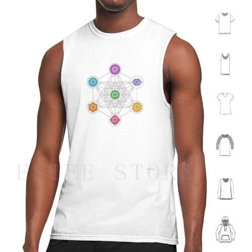 Metatrons Cube , Chakras , Sacred Geometry , Cosmic Energy Centers Tank Tops Vest Cotton Meditating Mandala Healing Power