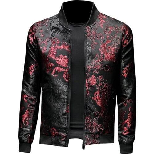 Fashion Mens Floral Jackets Embroidery Flower Stylish Bomber Jacket Men Zipper Pocket Outerwear Coat Male Slim Fit Veste Male