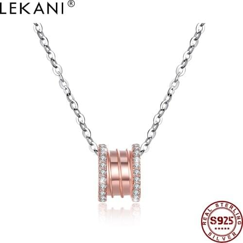 LEKANI Real S925 Sterling Silver Round Rose Gold Necklaces For Women Shining Cubic Zirconia Pendant Necklace Fine Jewelry Best