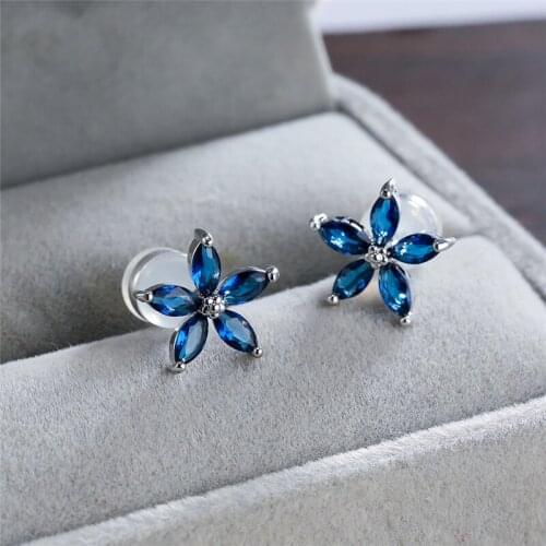 Small Five-pointed Star Stud Earrings Blue Crystal Zircon Earrings Creative Pentagram Stone Earrings For Women Wedding Jewelry