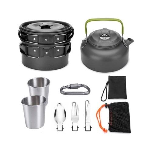 Multi-Group Outdoor Teapot Cooking Tools Outdoor Tableware Frying Pan Kettle Picnic Tableware Camping Trekking Pot Utensils Set