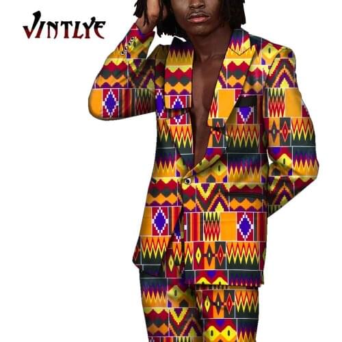 Hip Hop Fashion Men Clothes Dashiki Suit 2 Pcs Set Floral Print Blazer Jacket and Long Pant African Clothes Bazin Riche WYN1463