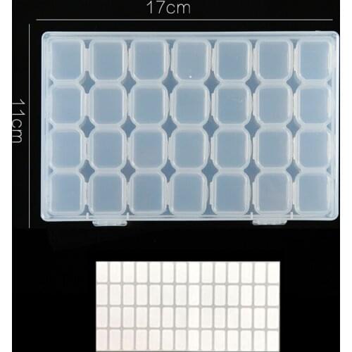 Diamond Painting Tools Sets 28 Grids Plastic Storage Box with Sticker Accessories Tool Kits for Diamond Painting Embroidery