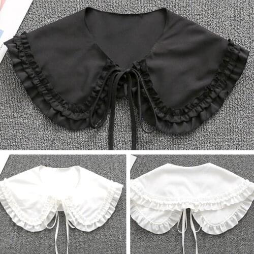 Women Girls Vintage Lolita False Fake Collar Shawl Sweet Ruffles Lace-Up Bow Decorative Necklace Choker Short Poncho