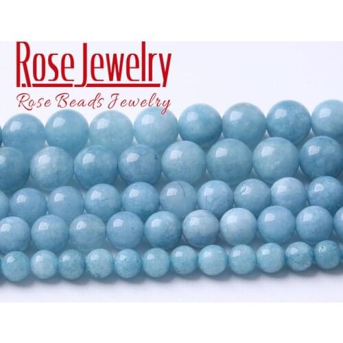 Natural Aquamarines Beads Blue Chalcedony Round Loose Spacer Beads For Jewelry Making DIY Bracelet Accessories 4 6 8 10 12mm 15"