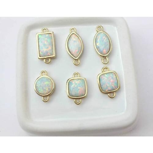 New fashion artificial opal gold frame round square geometric shape small pendant DIY necklace charm jewelry Make 5PCS wholesale